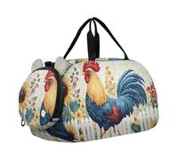 Quteprint Kids Sports Duffel Bag for Boys & Girls - Garden Rooster Sunflower Flowers 100% Polyester Gym Bag with Separate Shoe Compartment, Adjustable Shoulder Strap, Compact Travel & Workout Gear Bag