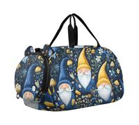 Quteprint Kids Sports Duffel Bag for Boys & Girls - Gnomes Floral Plants Mushroom 100% Polyester Gym Bag with Separate Shoe Compartment, Adjustable Shoulder Strap, Compact Travel & Workout Gear Bag