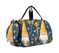 Quteprint Kids Sports Duffel Bag for Boys & Girls - Gnomes Mushroom Flowers Plants 100% Polyester Gym Bag with Separate Shoe Compartment, Adjustable Shoulder Strap, Compact Travel & Workout Gear Bag