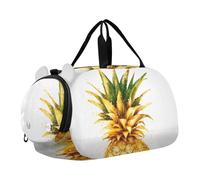 Quteprint Kids Sports Duffel Bag for Boys & Girls - Golden Tropical Pineapple 100% Polyester Gym Bag with Separate Shoe Compartment, Adjustable Shoulder Strap, Compact Travel & Workout Gear Bag