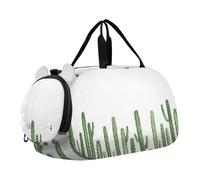 Quteprint Kids Sports Duffel Bag for Boys & Girls - Green Tropical Cactus Pattern 100% Polyester Gym Bag with Separate Shoe Compartment, Adjustable Shoulder Strap, Compact Travel & Workout Gear Bag