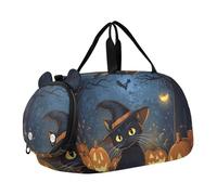 Quteprint Kids Sports Duffel Bag for Boys & Girls - Halloween Black Cat Witchs Pumpkin 100% Polyester Gym Bag with Separate Shoe Compartment, Adjustable Shoulder Strap, Compact Travel & Workout Gear B