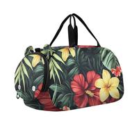 Quteprint Kids Sports Duffel Bag for Boys & Girls - Hawaii Tropical Floral Palms 100% Polyester Gym Bag with Separate Shoe Compartment, Adjustable Shoulder Strap, Compact Travel & Workout Gear Bag