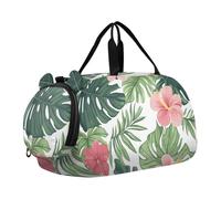 Quteprint Kids Sports Duffel Bag for Boys & Girls - Hawaii Tropical Leaves Flowers 100% Polyester Gym Bag with Separate Shoe Compartment, Adjustable Shoulder Strap, Compact Travel & Workout Gear Bag