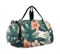Quteprint Kids Sports Duffel Bag for Boys & Girls - Hawaii Tropical Palms Leaf Flower 100% Polyester Gym Bag with Separate Shoe Compartment, Adjustable Shoulder Strap, Compact Travel & Workout Gear Ba