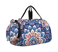 Quteprint Kids Sports Duffel Bag for Boys & Girls - Hippy Boho Mandala Flower 100% Polyester Gym Bag with Separate Shoe Compartment, Adjustable Shoulder Strap, Compact Travel & Workout Gear Bag