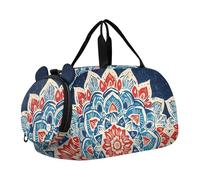 Quteprint Kids Sports Duffel Bag for Boys & Girls - Hippy Floral Mandala Flower 100% Polyester Gym Bag with Separate Shoe Compartment, Adjustable Shoulder Strap, Compact Travel & Workout Gear Bag