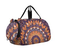 Quteprint Kids Sports Duffel Bag for Boys & Girls - Hippy Indian Mandala Pattern 100% Polyester Gym Bag with Separate Shoe Compartment, Adjustable Shoulder Strap, Compact Travel & Workout Gear Bag