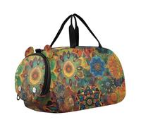 Quteprint Kids Sports Duffel Bag for Boys & Girls - Hippy Mandala 100% Polyester Gym Bag with Separate Shoe Compartment, Adjustable Shoulder Strap, Compact Travel & Workout Gear Bag