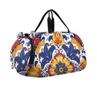 Quteprint Kids Sports Duffel Bag for Boys & Girls - Hippy Mexican Talavera Mandala 100% Polyester Gym Bag with Separate Shoe Compartment, Adjustable Shoulder Strap, Compact Travel & Workout Gear Bag