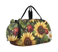 Quteprint Kids Sports Duffel Bag for Boys & Girls - Ladybugs Sunflower Daisy Flowers 100% Polyester Gym Bag with Separate Shoe Compartment, Adjustable Shoulder Strap, Compact Travel & Workout Gear Bag