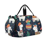 Quteprint Kids Sports Duffel Bag for Boys & Girls - Mexican Alpaca Tropical Cactus 100% Polyester Gym Bag with Separate Shoe Compartment, Adjustable Shoulder Strap, Compact Travel & Workout Gear Bag