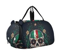 Quteprint Kids Sports Duffel Bag for Boys & Girls - Mexican Flag Skull Flower 100% Polyester Gym Bag with Separate Shoe Compartment, Adjustable Shoulder Strap, Compact Travel & Workout Gear Bag