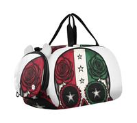 Quteprint Kids Sports Duffel Bag for Boys & Girls - Mexican Flag Skull Flowers 100% Polyester Gym Bag with Separate Shoe Compartment, Adjustable Shoulder Strap, Compact Travel & Workout Gear Bag