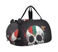 Quteprint Kids Sports Duffel Bag for Boys & Girls - Mexican Flag Sugar Skull 100% Polyester Gym Bag with Separate Shoe Compartment, Adjustable Shoulder Strap, Compact Travel & Workout Gear Bag