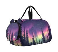 Quteprint Kids Sports Duffel Bag for Boys & Girls - Northern Lights Galaxy Sky Forest 100% Polyester Gym Bag with Separate Shoe Compartment, Adjustable Shoulder Strap, Compact Travel & Workout Gear Ba