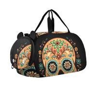 Quteprint Kids Sports Duffel Bag for Boys & Girls - Orange Sugar Skull Mexican 100% Polyester Gym Bag with Separate Shoe Compartment, Adjustable Shoulder Strap, Compact Travel & Workout Gear Bag