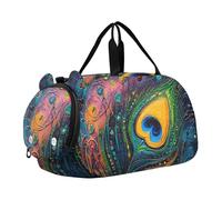 Quteprint Kids Sports Duffel Bag for Boys & Girls - Peacock Feathers Paisley Art 100% Polyester Gym Bag with Separate Shoe Compartment, Adjustable Shoulder Strap, Compact Travel & Workout Gear Bag