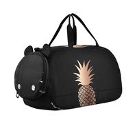 Quteprint Kids Sports Duffel Bag for Boys & Girls - Rose Gold Tropical Pineapple 100% Polyester Gym Bag with Separate Shoe Compartment, Adjustable Shoulder Strap, Compact Travel & Workout Gear Bag