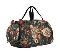 Quteprint Kids Sports Duffel Bag for Boys & Girls - Rose Leopard Print 100% Polyester Gym Bag with Separate Shoe Compartment, Adjustable Shoulder Strap, Compact Travel & Workout Gear Bag