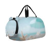 Quteprint Kids Sports Duffel Bag for Boys & Girls - Sandy Beach Seashells Starfish 100% Polyester Gym Bag with Separate Shoe Compartment, Adjustable Shoulder Strap, Compact Travel & Workout Gear Bag