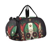 Quteprint Kids Sports Duffel Bag for Boys & Girls - Skull Flower Mexican Flag 100% Polyester Gym Bag with Separate Shoe Compartment, Adjustable Shoulder Strap, Compact Travel & Workout Gear Bag