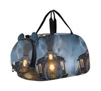 Quteprint Kids Sports Duffel Bag for Boys & Girls - Steam Locomotive Train 100% Polyester Gym Bag with Separate Shoe Compartment, Adjustable Shoulder Strap, Compact Travel & Workout Gear Bag