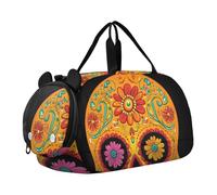 Quteprint Kids Sports Duffel Bag for Boys & Girls - Sugar Skull Flower Mexican 100% Polyester Gym Bag with Separate Shoe Compartment, Adjustable Shoulder Strap, Compact Travel & Workout Gear Bag