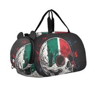 Quteprint Kids Sports Duffel Bag for Boys & Girls - Sugar Skull Mexican Flag 100% Polyester Gym Bag with Separate Shoe Compartment, Adjustable Shoulder Strap, Compact Travel & Workout Gear Bag