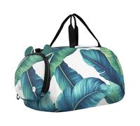 Quteprint Kids Sports Duffel Bag for Boys & Girls - Tropical Exotic Palm Leaves 100% Polyester Gym Bag with Separate Shoe Compartment, Adjustable Shoulder Strap, Compact Travel & Workout Gear Bag