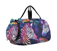 Quteprint Kids Sports Duffel Bag for Boys & Girls - Tropical Leaves Zebra Print 100% Polyester Gym Bag with Separate Shoe Compartment, Adjustable Shoulder Strap, Compact Travel & Workout Gear Bag