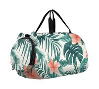 Quteprint Kids Sports Duffel Bag for Boys & Girls - Tropical Palm Leaves Flowers 100% Polyester Gym Bag with Separate Shoe Compartment, Adjustable Shoulder Strap, Compact Travel & Workout Gear Bag