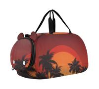 Quteprint Kids Sports Duffel Bag for Boys & Girls - Tropical Palm Tree Sunset 100% Polyester Gym Bag with Separate Shoe Compartment, Adjustable Shoulder Strap, Compact Travel & Workout Gear Bag