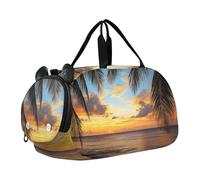 Quteprint Kids Sports Duffel Bag for Boys & Girls - Tropical Sea Beach Palm Tree 100% Polyester Gym Bag with Separate Shoe Compartment, Adjustable Shoulder Strap, Compact Travel & Workout Gear Bag