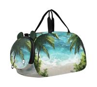 Quteprint Kids Sports Duffel Bag for Boys & Girls - Tropical Sea Ocean Palm Tree 100% Polyester Gym Bag with Separate Shoe Compartment, Adjustable Shoulder Strap, Compact Travel & Workout Gear Bag