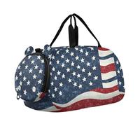 Quteprint Kids Sports Duffel Bag for Boys & Girls - USA American Flag 100% Polyester Gym Bag with Separate Shoe Compartment, Adjustable Shoulder Strap, Compact Travel & Workout Gear Bag