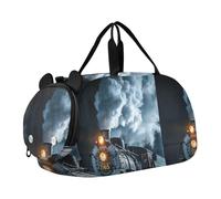 Quteprint Kids Sports Duffel Bag for Boys & Girls - Vintage Steam Train 100% Polyester Gym Bag with Separate Shoe Compartment, Adjustable Shoulder Strap, Compact Travel & Workout Gear Bag