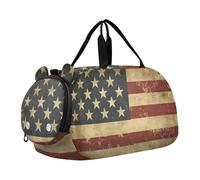 Quteprint Kids Sports Duffel Bag for Boys & Girls - Vintage USA American Flag 100% Polyester Gym Bag with Separate Shoe Compartment, Adjustable Shoulder Strap, Compact Travel & Workout Gear Bag