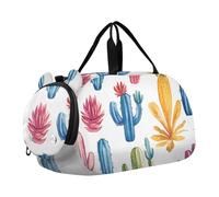 Quteprint Kids Sports Duffel Bag for Boys & Girls - Watercolor Tropical Cactus Plant 100% Polyester Gym Bag with Separate Shoe Compartment, Adjustable Shoulder Strap, Compact Travel & Workout Gear Bag