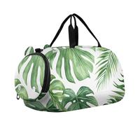 Quteprint Kids Sports Duffel Bag for Boys & Girls - Watercolor Tropical Green Leaves 100% Polyester Gym Bag with Separate Shoe Compartment, Adjustable Shoulder Strap, Compact Travel & Workout Gear Bag