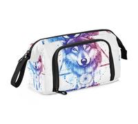 Quteprint Large Capacity Pencil Case, Animal Wolf Boho Dreamcatcher Portable Pencil Bag Pen Case Pouch with Zipper, Office School Stationery Bag Pencil Box Holder for Teens Girls Boys Adults Student