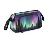 Quteprint Large Capacity Pencil Case, Aurora Borealis Forest Galaxy Portable Pencil Bag Pen Case Pouch with Zipper, Office School Stationery Bag Pencil Box Holder for Teens Girls Boys Adults Student