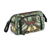 Quteprint Large Capacity Pencil Case, Christmas Bells Holly Leaves Portable Pencil Bag Pen Case Pouch with Zipper, Office School Stationery Bag Pencil Box Holder for Teens Girls Boys Adults Student