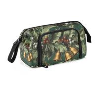 Quteprint Large Capacity Pencil Case, Christmas Holly Leaves Bells Portable Pencil Bag Pen Case Pouch with Zipper, Office School Stationery Bag Pencil Box Holder for Teens Girls Boys Adults Student