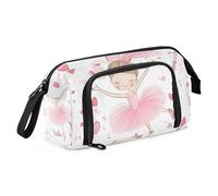 Quteprint Large Capacity Pencil Case, Cute Ballerina Ballet Heart Portable Pencil Bag Pen Case Pouch with Zipper, Office School Stationery Bag Pencil Box Holder for Teens Girls Boys Adults Student