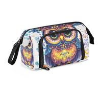Quteprint Large Capacity Pencil Case, Cute Owl Flowers Mandala Portable Pencil Bag Pen Case Pouch with Zipper, Office School Stationery Bag Pencil Box Holder for Teens Girls Boys Adults Student
