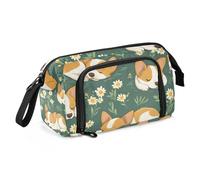 Quteprint Large Capacity Pencil Case, Cute Sleeping Dog Flowers Portable Pencil Bag Pen Case Pouch with Zipper, Office School Stationery Bag Pencil Box Holder for Teens Girls Boys Adults Student