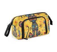 Quteprint Large Capacity Pencil Case, Day of The Dead Skull Cat Portable Pencil Bag Pen Case Pouch with Zipper, Office School Stationery Bag Pencil Box Holder for Teens Girls Boys Adults Student