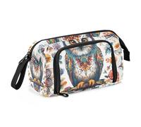 Quteprint Large Capacity Pencil Case, Ethnic Mandala Boho Animal Owl Portable Pencil Bag Pen Case Pouch with Zipper, Office School Stationery Bag Pencil Box Holder for Teens Girls Boys Adults Student