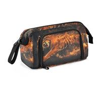 Quteprint Large Capacity Pencil Case, Fiery Running Tiger Flames Portable Pencil Bag Pen Case Pouch with Zipper, Office School Stationery Bag Pencil Box Holder for Teens Girls Boys Adults Student